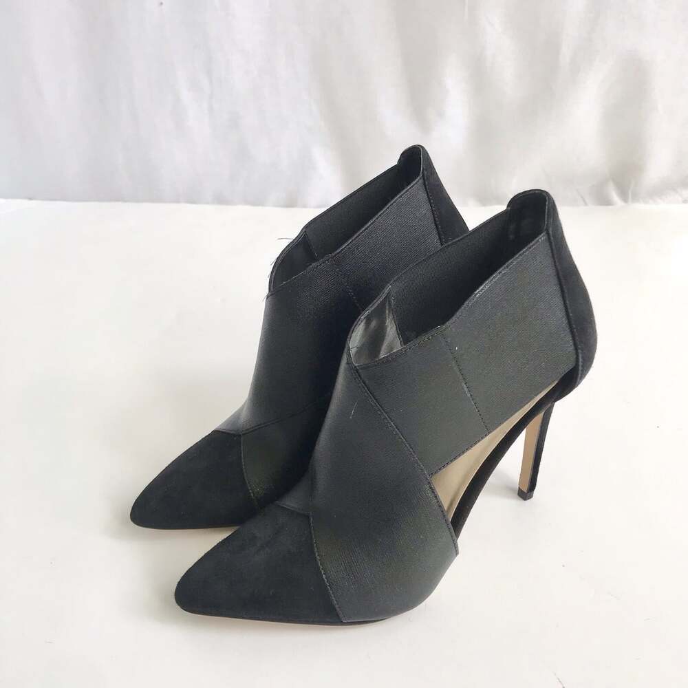 Nine West Black Elastic Cross Cross Suede Point Toe Cut Out Side Heel Pump  5.5